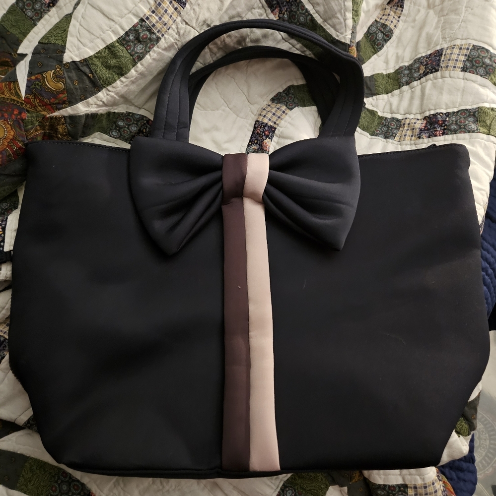 Stella & Dot Elegant Black Tote with Pink Stripe